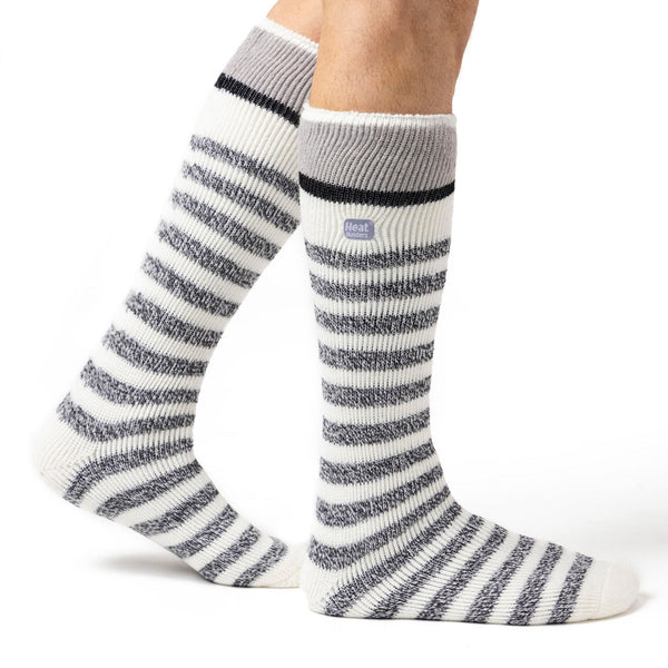 Chaussettes de ski et de sports de neige extra longues originales pour hommes - Rayure crème