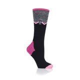 Chaussettes longues de ski et de sports de neige Ultra Lite pour femmes - Zig Zag noir et rose