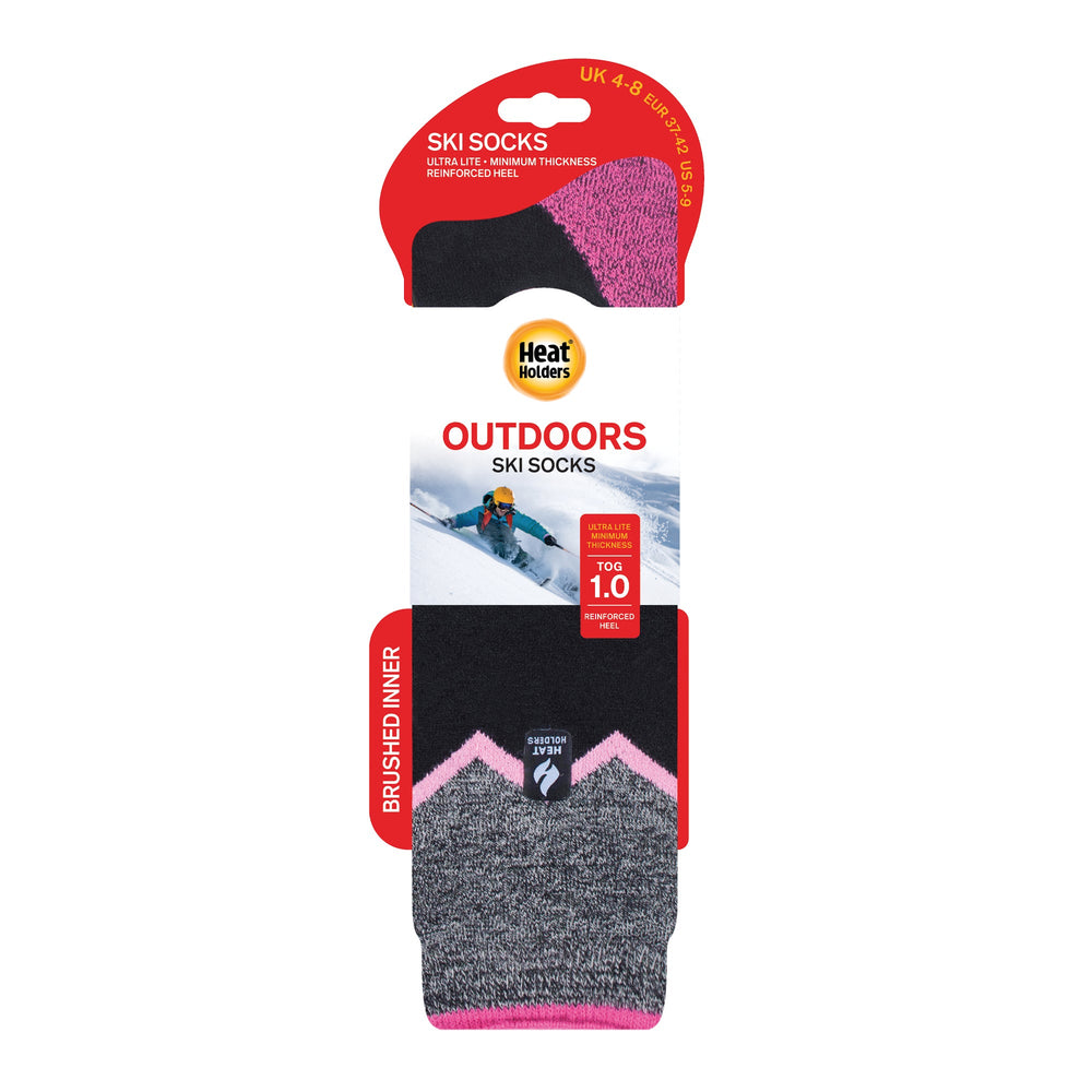Chaussettes longues de ski et de sports de neige Ultra Lite pour femmes - Zig Zag noir et rose