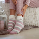 Chaussettes de nuit originales pour dames avec haut côtelé à revers - Gris et rose