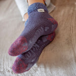 Chaussettes de détente originales pour dames avec haut en plumes confortable - Bleu sourd et rose