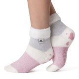 Chaussettes de détente originales pour dames avec haut en plumes confortable - Auriga ivoire et rose