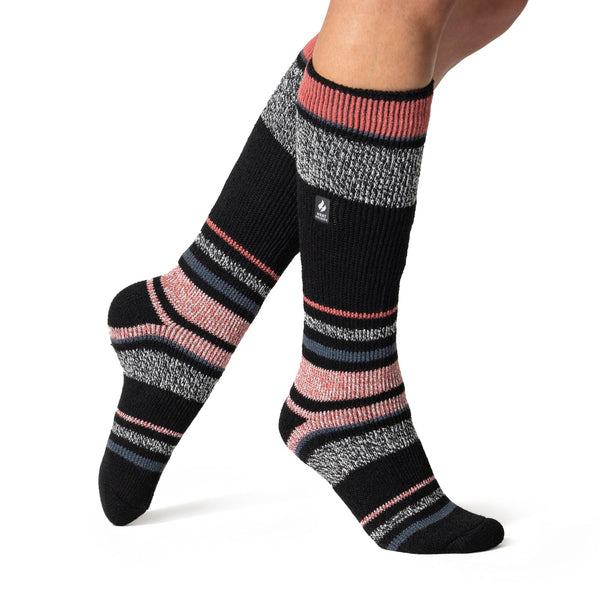 Chaussettes de ski et de sports de neige extra longues pour femmes Original - Noir et rose