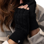 Gants sans doigts Cable pour dames - Noir