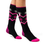 Chaussettes longues de ski et de sports de neige Ultra Lite pour femmes - Fairisle noir et rose