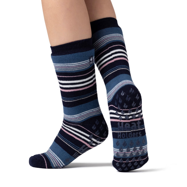 Chaussettes pantoufles Raynaud's double couche IOMI pour femmes - Rayure marine