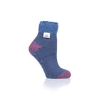 Chaussettes de détente originales pour dames avec haut en plumes confortable - Bleu sourd et rose