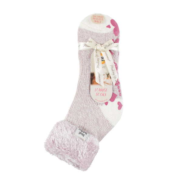 Chaussettes de détente originales pour dames avec haut en plumes - Mauve et crème
