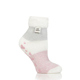 Chaussettes de détente originales pour dames avec haut en plumes confortable - Auriga ivoire et rose