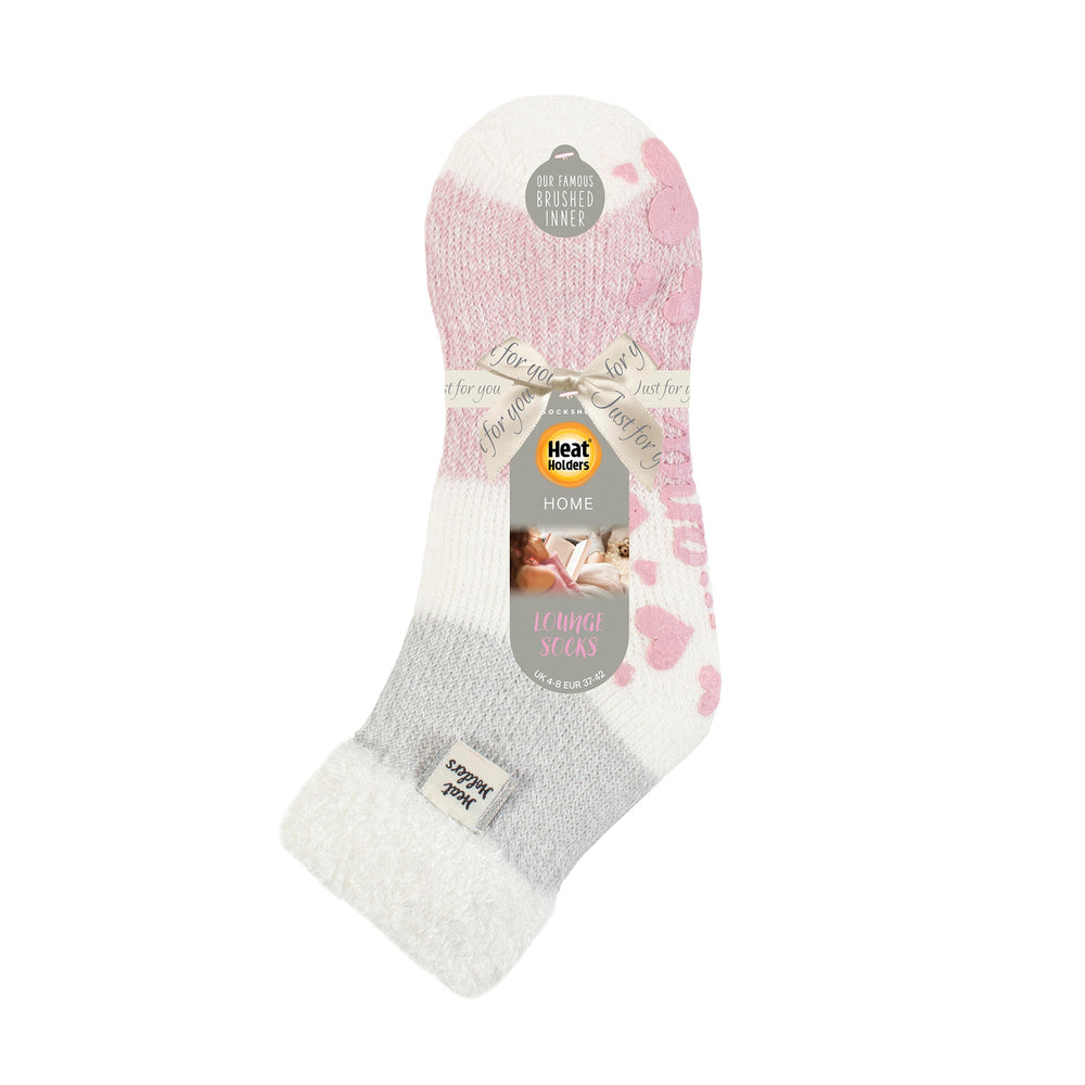 Chaussettes de détente originales pour dames avec haut en plumes confortable - Auriga ivoire et rose