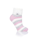 Chaussettes de nuit originales pour dames avec haut côtelé à revers - Gris et rose