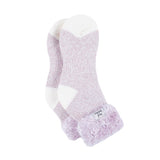 Chaussettes de nuit originales pour dames avec dessus en plumes - Mauve et crème