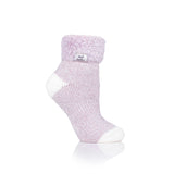 Chaussettes de nuit originales pour dames avec dessus en plumes - Mauve et crème