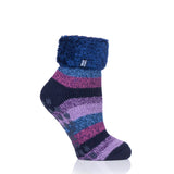 Chaussettes originales Sharon Lounge pour dames avec haut à revers - Bleu et violet