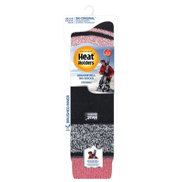 Chaussettes de ski et de sports de neige extra longues pour femmes Original - Noir et rose