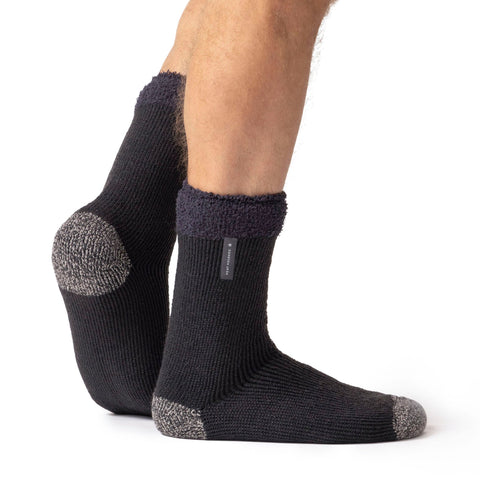 Chaussettes de sommeil Lumi originales pour hommes avec dessus en plumes - Charbon et gris