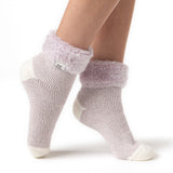 Chaussettes de nuit originales pour dames avec dessus en plumes - Mauve et crème