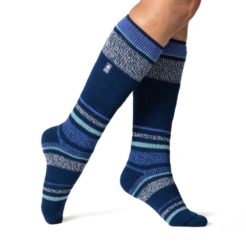 Chaussettes longues originales de ski et de sports de neige pour femmes - Indigo