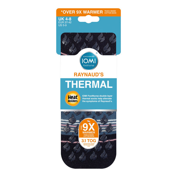 Chaussettes pantoufles Raynaud's double couche IOMI pour femmes - Rayure marine