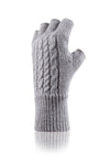 Ladies Cable Fingerless Gloves - Light Grey