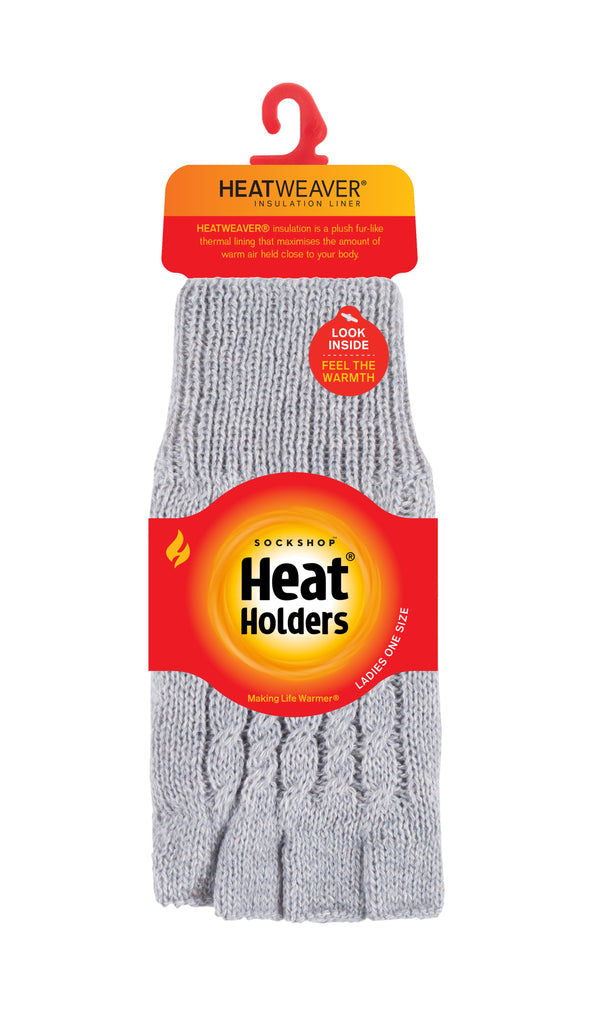 Gants sans doigts Cable pour dames - Gris clair