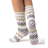 Chaussettes pantoufles double couche chauffantes pour dames - Lilas et gris