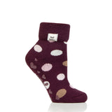 Chaussettes de détente Lite Lyra pour dames avec haut à revers - Pois Cabernet