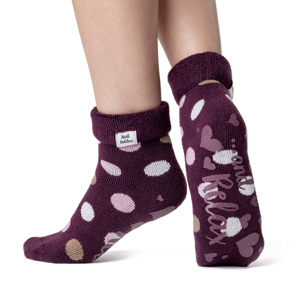 Chaussettes de détente Lite Lyra pour dames avec haut à revers - Pois Cabernet