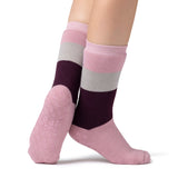 Chaussettes pantoufles Raynaud's double couche IOMI pour dames - Block Stripe Rose Blush