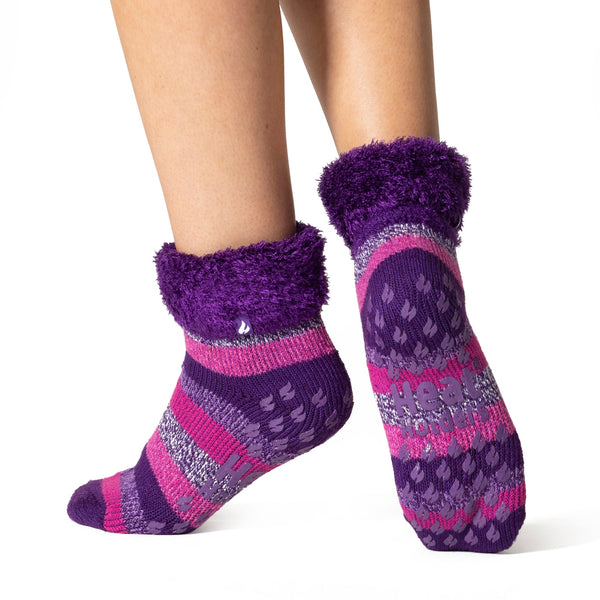Chaussettes originales Jo Lounge pour dames avec haut à revers - Rose et violet