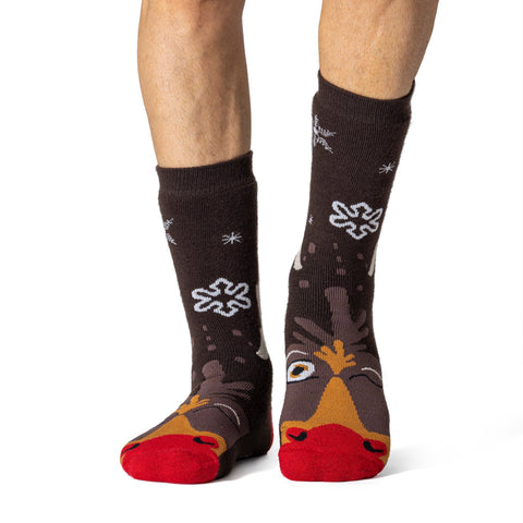 Chaussettes de Noël double couche pour hommes - Rudolph