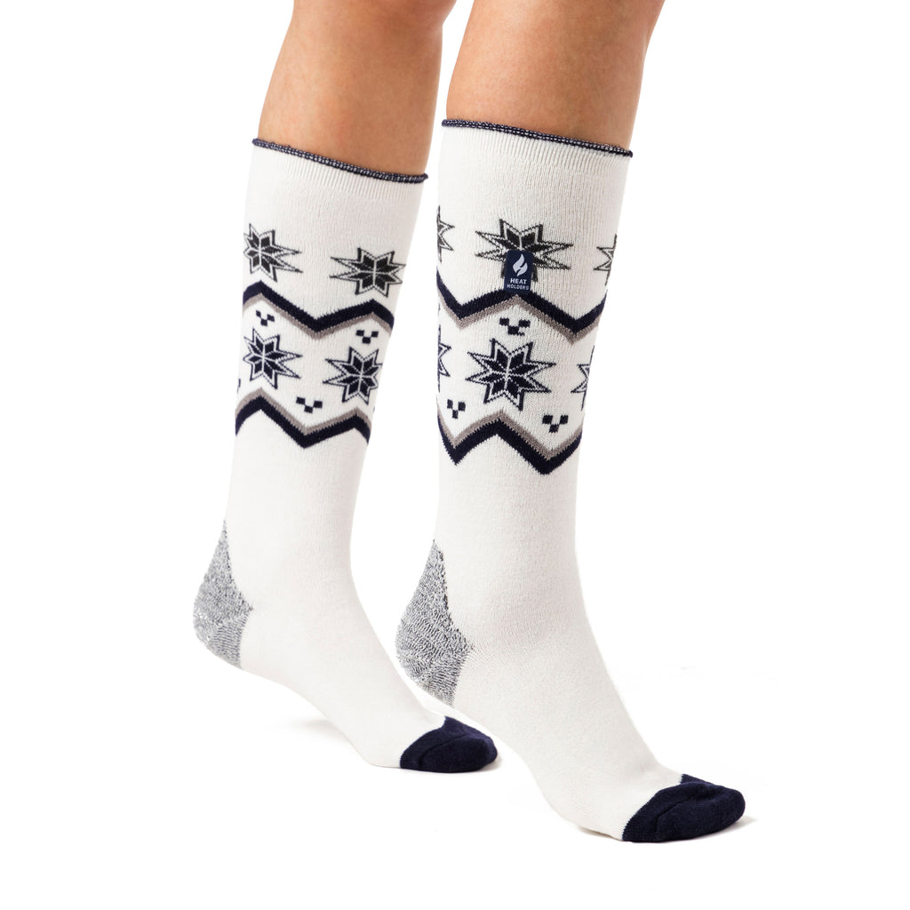 Ladies Ultra Lite Long Ski Socks - Cream Fairisle – Heat Holders